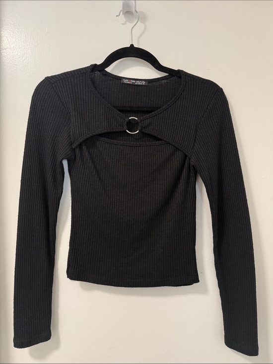 Rock Rose Couture Tops - Rock Rose Couture | Black Ribbed Long-Sleeve Top with Silver O-Ring